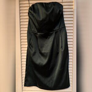 Express Strapless Dark Green Satin Dress w/ Pockets | Size 2